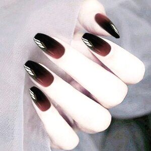 24 Press on nails Kit - Black Ombre Goth vampire sheen long coffin